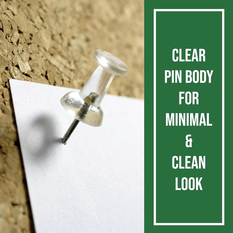 Braidz Clear Thumb Tacks for Wall 100- Pack - Clear Plastic Head Thumbtacks with Steel Point - Push Pins for Bulletin Board, Corkboard, Map, Calendar, Photo, Home Office, and Craft Projects - Image 2